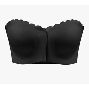 Black Strapless Bra Padded Scalloped Bralette Bandeau‎ Top Medium